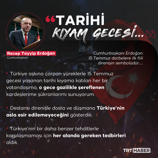 Cumhurbaşkanı Erdoğan: 15 Temmuz darbelere ilk fiili direnişin sembolüdür